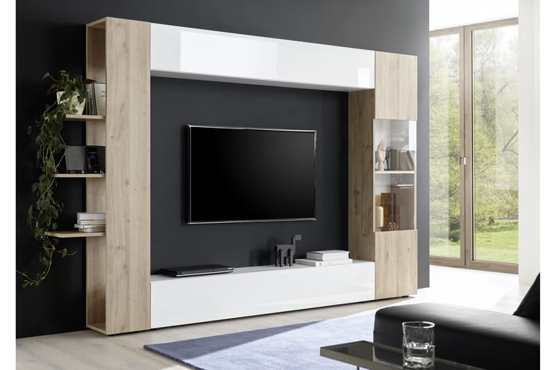 Sorano Veggkombinasjon 295 cm - Hvit/Tre - Møbler - Mediamøbel & tv møbel - TV-møbelsett