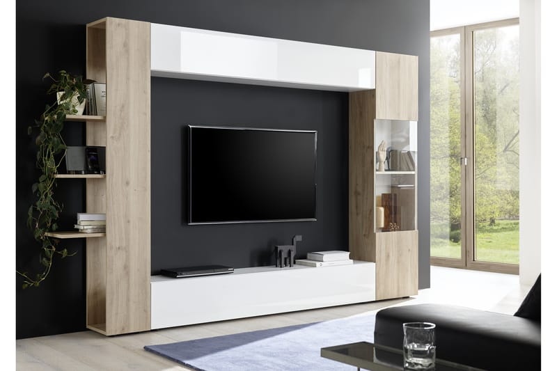 Sorano Veggkombinasjon 295 cm - Hvit/Tre - TV-møbelsett