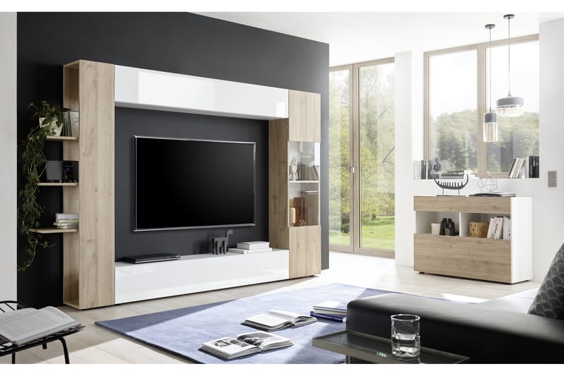 Sorano Veggkombinasjon 295 cm - Hvit/Tre - Møbler - Mediamøbel & tv møbel - TV-møbelsett