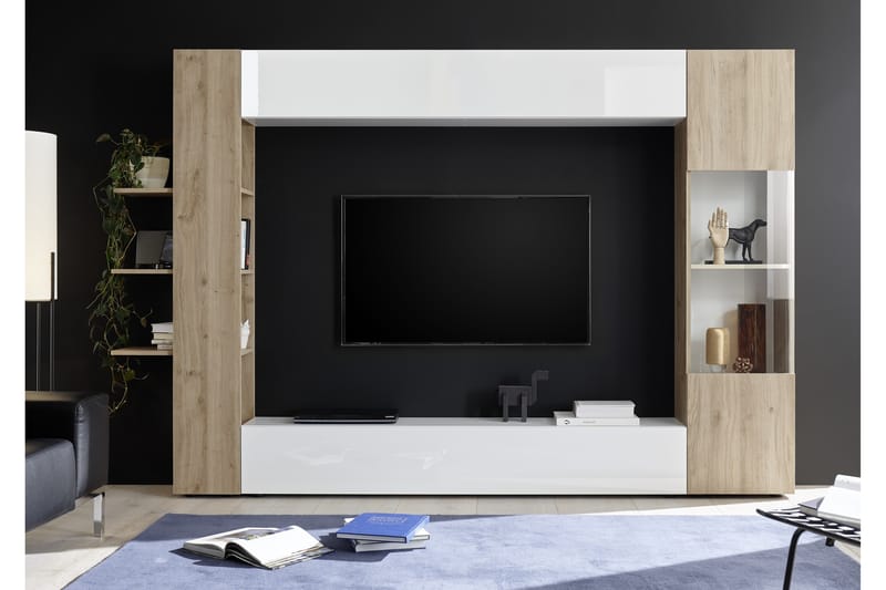 Sorano Veggkombinasjon 295 cm - Hvit/Tre - Møbler - Mediamøbel & tv møbel - TV-møbelsett