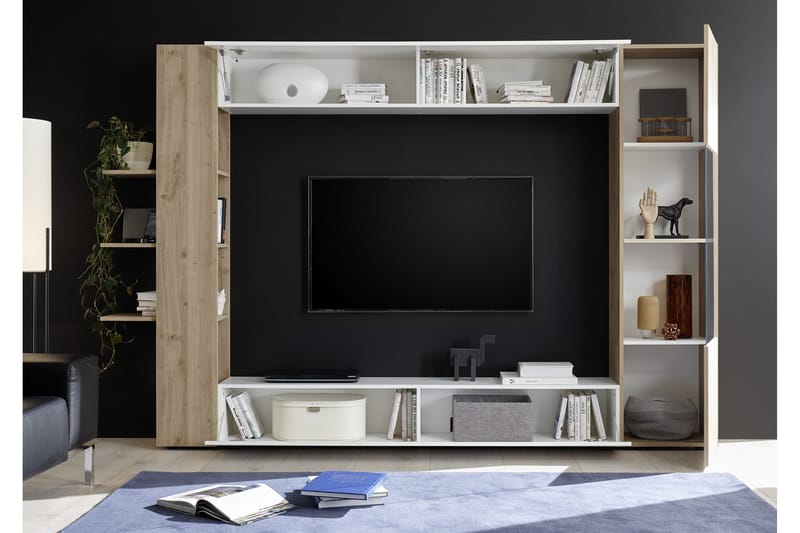Sorano Veggkombinasjon 295 cm - Hvit/Tre - Møbler - Mediamøbel & tv møbel - TV-møbelsett