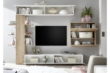 Sorano Veggkombinasjon 295 cm - Hvit/Tre/Natur - Møbler - Mediamøbel & tv møbel - TV-møbelsett