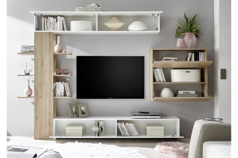 Sorano Veggkombinasjon 295 cm - Hvit/Tre/Natur - Møbler - Mediamøbel & tv møbel - TV-møbelsett