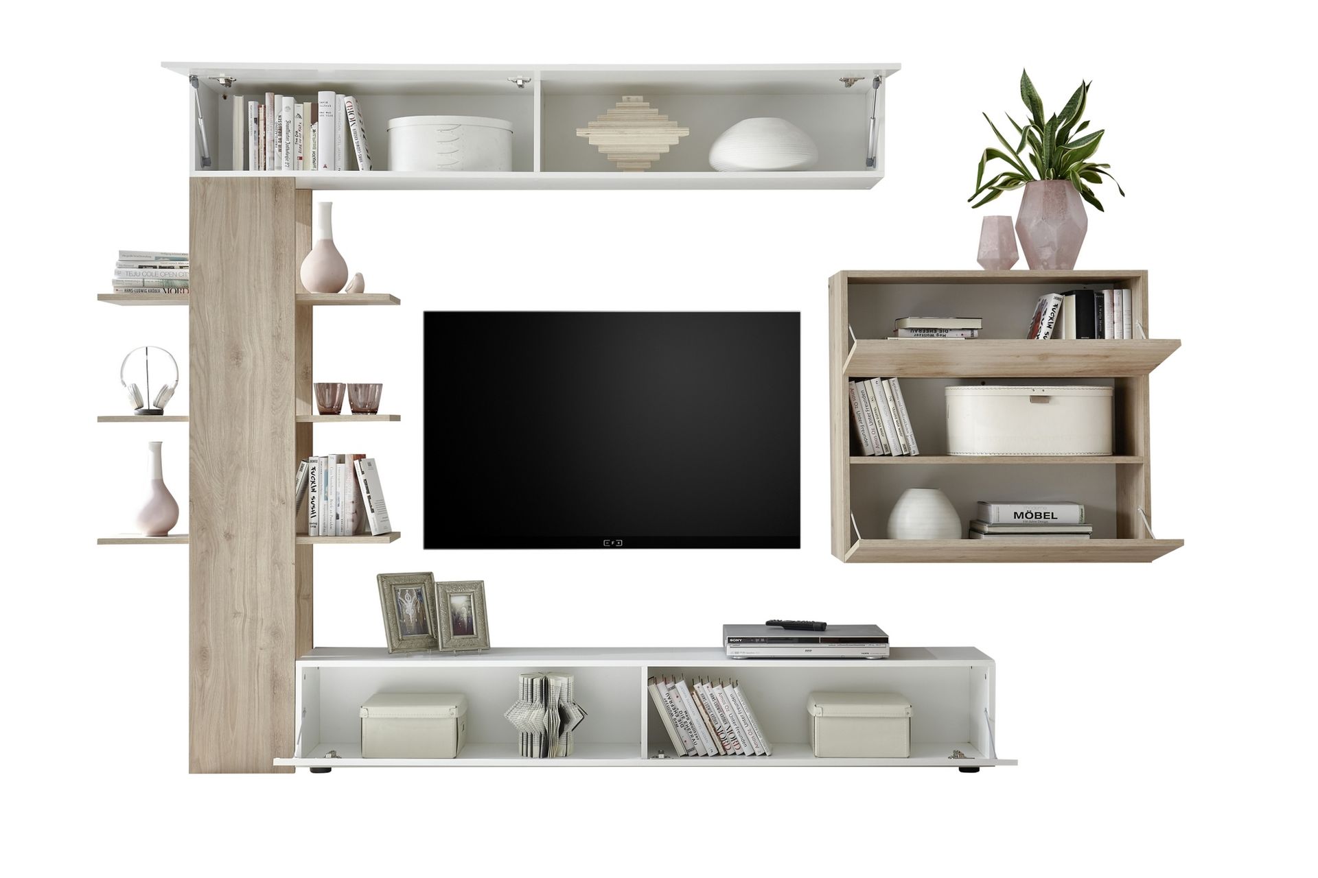 Sorano Veggkombinasjon 295 cm - Hvit/Tre/Natur - Møbler - Mediamøbel & tv møbel - TV-møbelsett