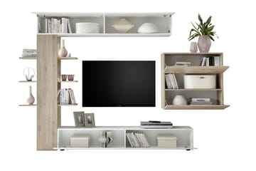 Sorano Veggkombinasjon 295 cm - Hvit/Tre/Natur - Møbler - Mediamøbel & tv møbel - TV-møbelsett