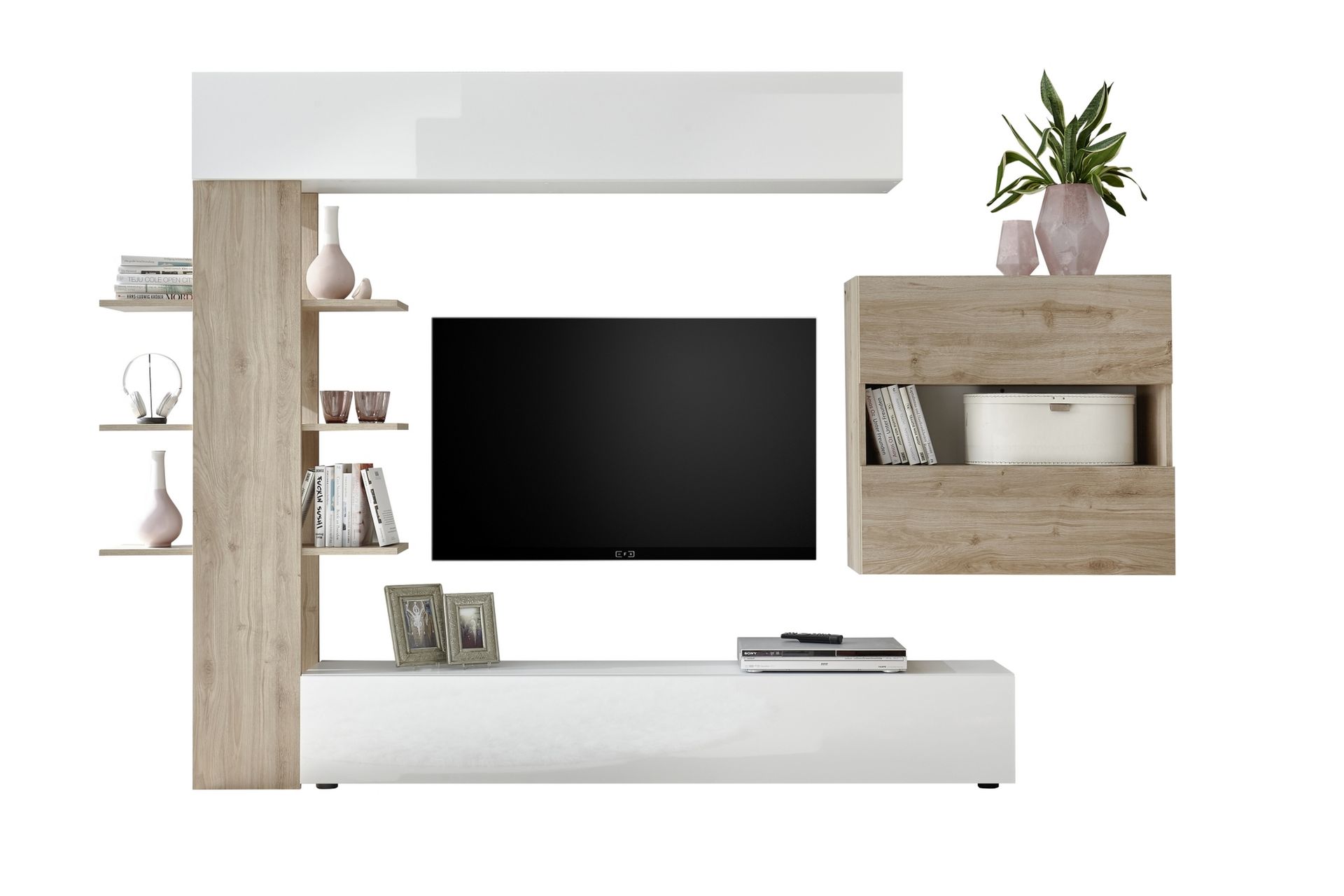 Sorano Veggkombinasjon 295 cm - Hvit/Tre/Natur - Møbler - Mediamøbel & tv møbel - TV-møbelsett