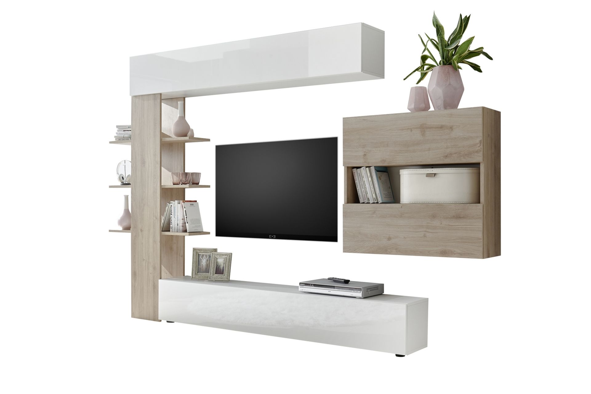 Sorano Veggkombinasjon 295 cm - Hvit/Tre/Natur - Møbler - Mediamøbel & tv møbel - TV-møbelsett