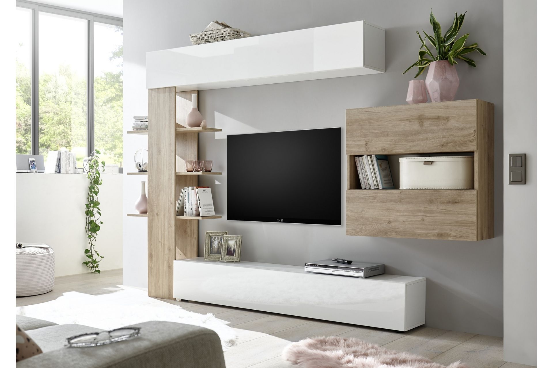 Sorano Veggkombinasjon 295 cm - Hvit/Tre/Natur - Møbler - Mediamøbel & tv møbel - TV-møbelsett