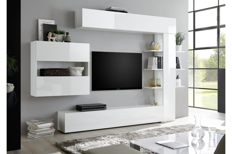 Sorano Veggkombinasjon 295 cm med Hylle - Hvit - Møbler - Mediamøbel & tv møbel - TV-møbelsett