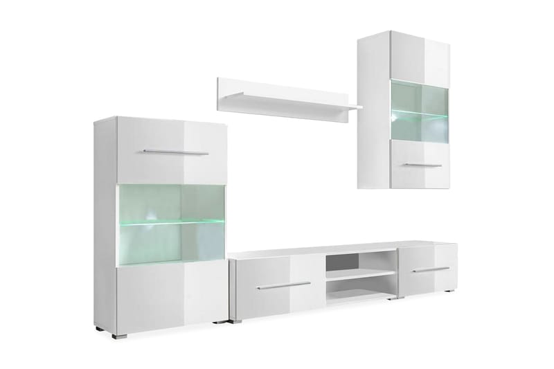 TV-møbel med skap og LED-lys 5 deler hvit - Hvit - Møbler - Mediamøbel & tv møbel - TV-møbelsett