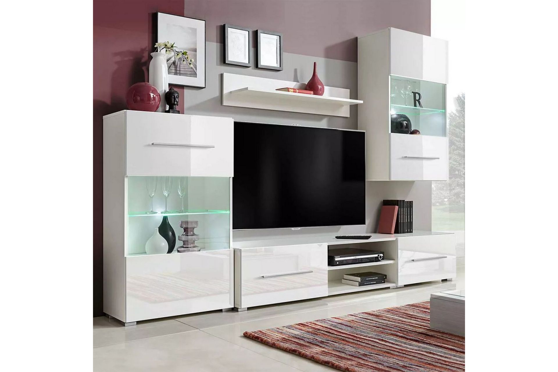 TV-møbel med skap og LED-lys 5 deler hvit - Hvit - Møbler - Mediamøbel & tv møbel - TV-møbelsett