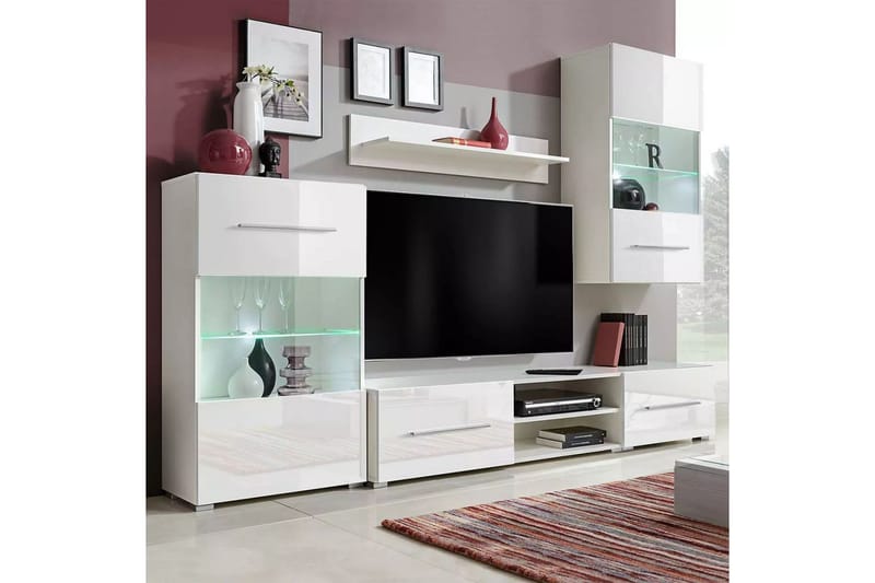 TV-møbel med skap og LED-lys 5 deler hvit - Hvit - Møbler - Mediamøbel & tv møbel - TV-møbelsett