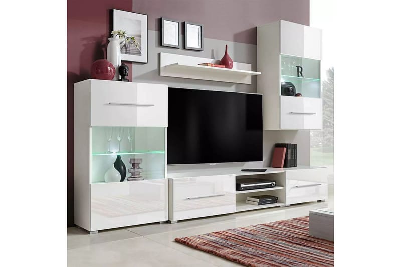 TV-møbel med skap og LED-lys 5 deler hvit - Hvit - TV-møbelsett