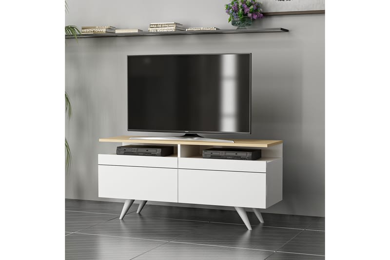 TV-møbelsett 35x150 cm 2 Skap - Natur/Hvit - Møbler - Mediamøbel & tv møbel - TV-møbelsett