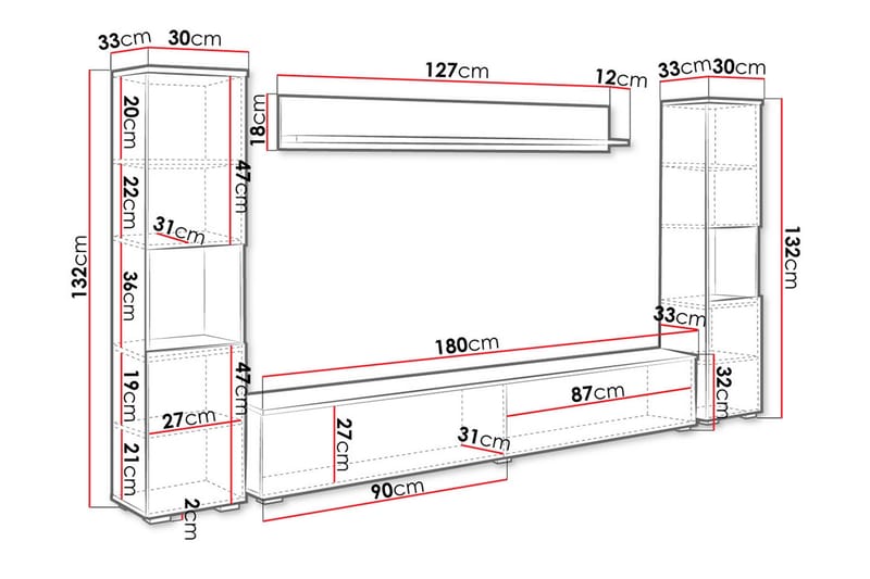 Tv-møbelsett - Hvit - Møbler - Mediamøbel & tv møbel - TV-møbelsett