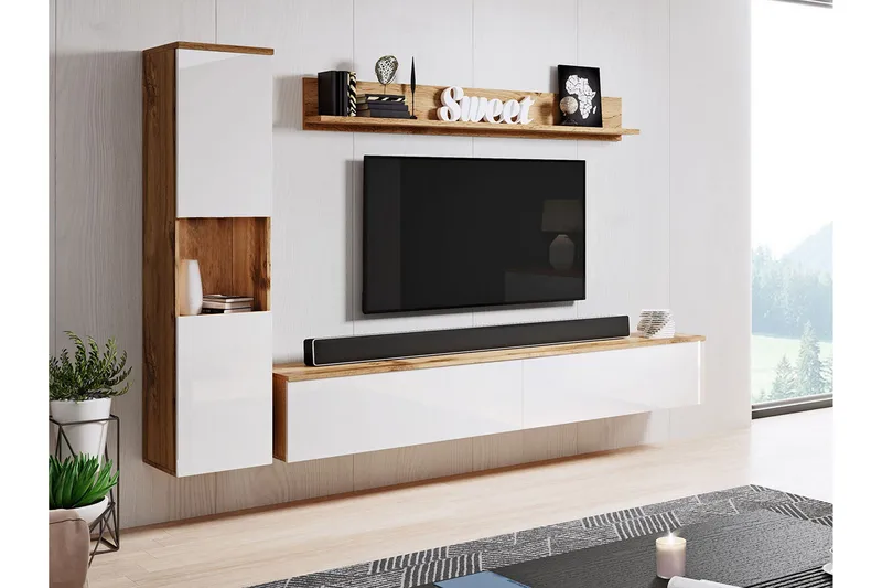 Tv-møbelsett, Natur/Hvit