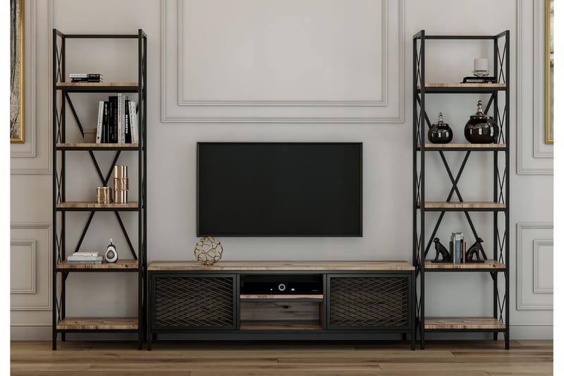 Uzair TV-møbelsett 150 cm - Tre / Natur / Svart - Møbler - Mediamøbel & tv møbel - TV-møbelsett