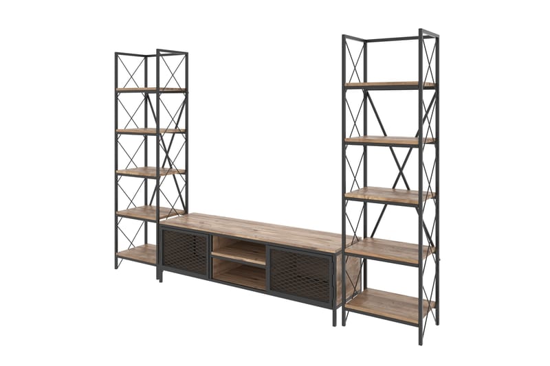 Uzair TV-møbelsett 150 cm - Tre / Natur / Svart - Møbler - Mediamøbel & tv møbel - TV-møbelsett