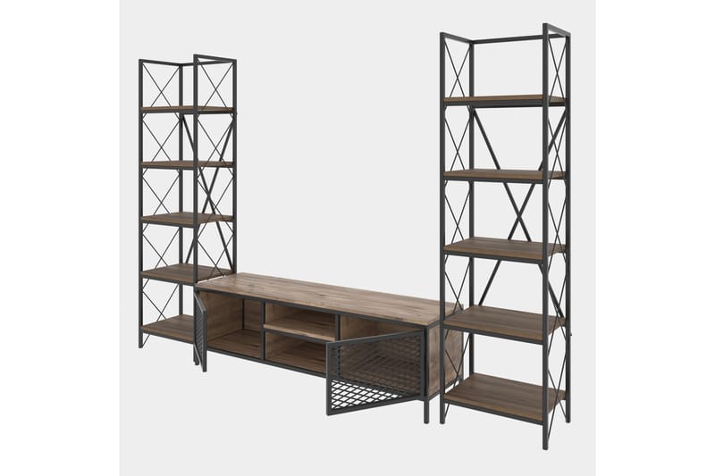 Uzair TV-møbelsett 150 cm - Tre / Natur / Svart - Møbler - Mediamøbel & tv møbel - TV-møbelsett