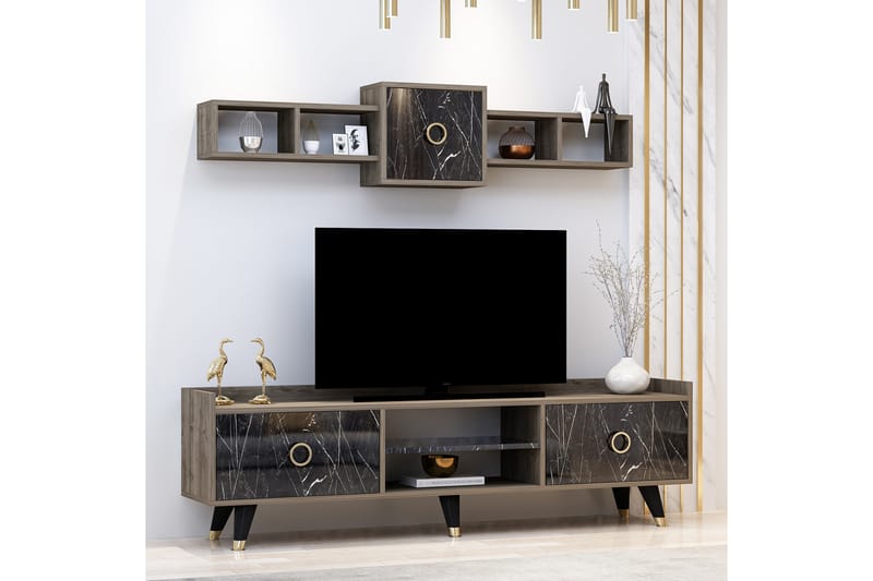 Velimel TV-møbelsett 180 cm - Natur / Svart - Møbler - Mediamøbel & tv møbel - TV-møbelsett