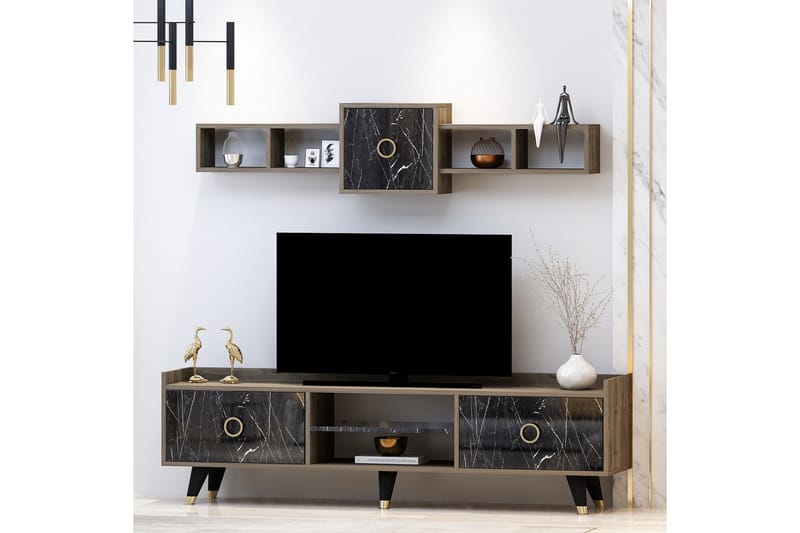 Velimel TV-møbelsett 180 cm - Natur / Svart - Møbler - Mediamøbel & tv møbel - TV-møbelsett
