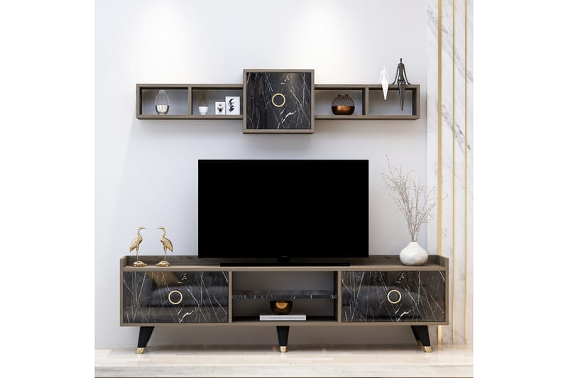 Velimel TV-møbelsett 180 cm - Natur / Svart - Møbler - Mediamøbel & tv møbel - TV-møbelsett