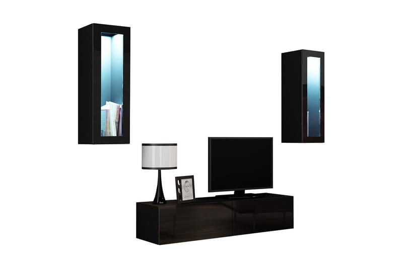 Vigo TV-møbelsett 210x40x180 cm - Svart / Hvit - Møbler - Mediamøbel & tv møbel - TV-møbelsett