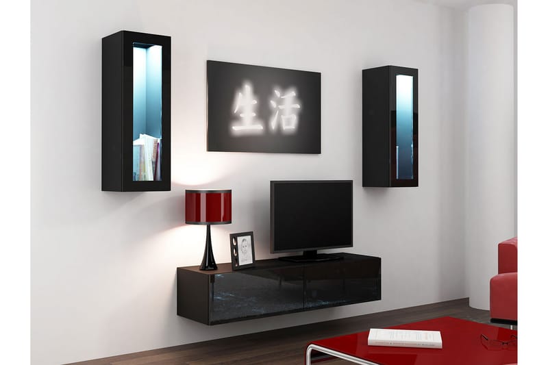 Vigo TV-møbelsett 210x40x180 cm - Svart / Hvit - TV-møbelsett