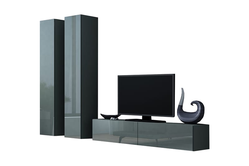 Vigo TV-møbelsett 220x40x180 cm - Svart / Grå - Møbler - Mediamøbel & tv møbel - TV-møbelsett