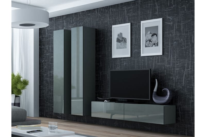 Vigo TV-møbelsett 220x40x180 cm - Svart / Grå - Møbler - Mediamøbel & tv møbel - TV-møbelsett