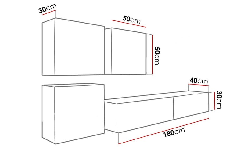 Vigo TV-møbelsett 230x40x180 cm - Svart / Hvit - Møbler - Mediamøbel & tv møbel - TV-møbelsett