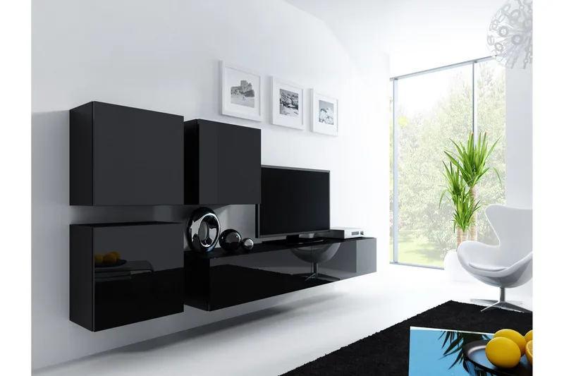 Vigo TV-møbelsett 230x40x180 cm, Svart / Hvit