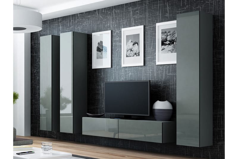 Vigo TV-møbelsett 260x40x180 cm - Svart / Grå / Hvit - Møbler - Mediamøbel & tv møbel - TV-møbelsett