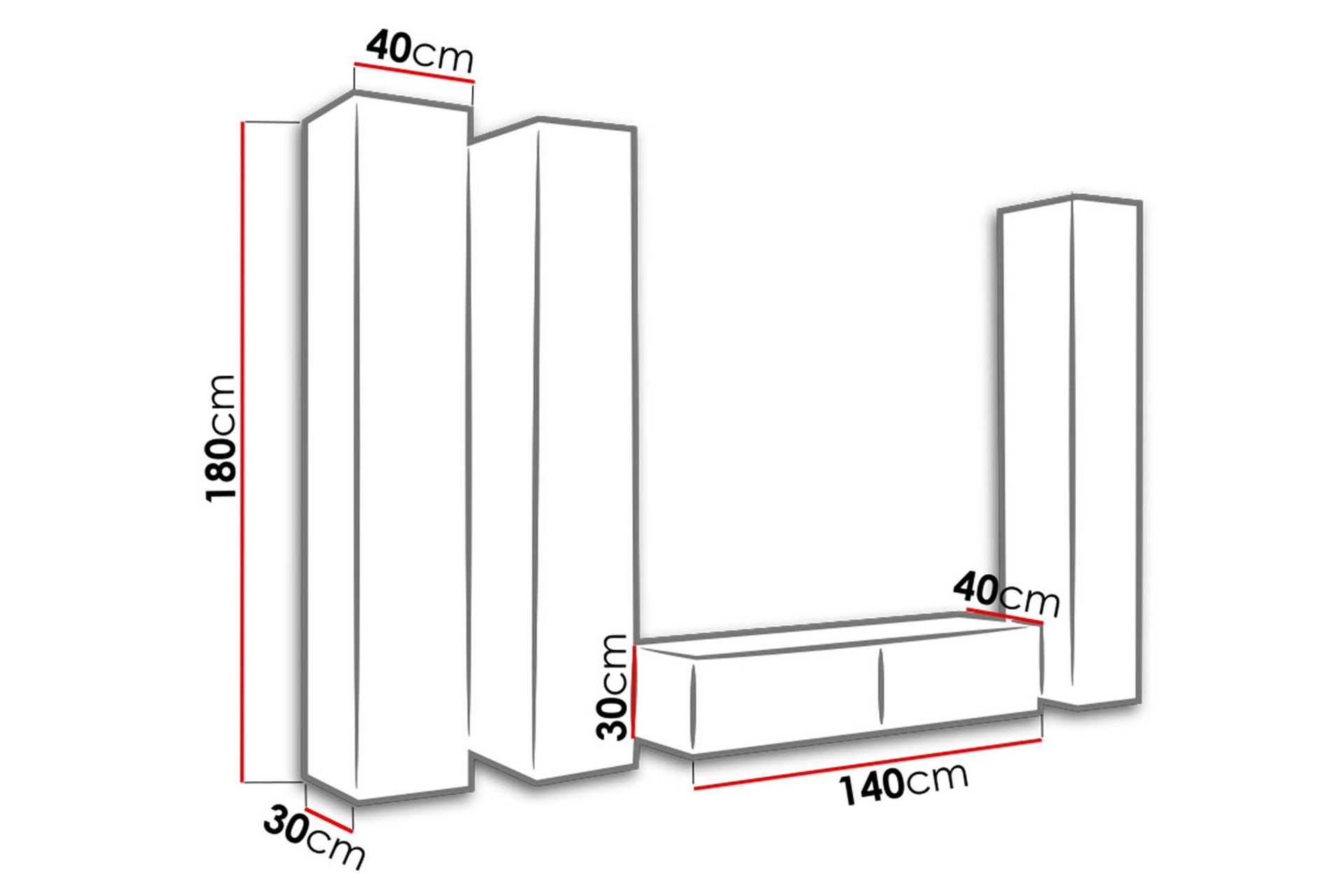 Vigo TV-møbelsett 260x40x180 cm - Svart / Grå / Hvit - Møbler - Mediamøbel & tv møbel - TV-møbelsett