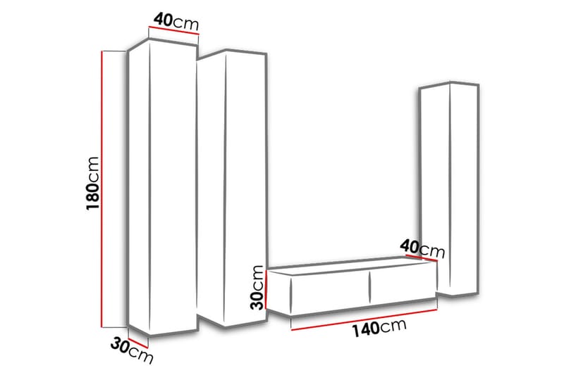 Vigo TV-møbelsett 260x40x180 cm - Svart / Grå / Hvit - Møbler - Mediamøbel & tv møbel - TV-møbelsett