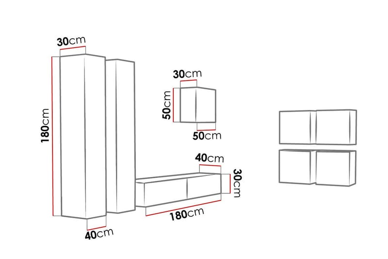 Vigo TV-møbelsett 260x40x180 cm - Møbler - Mediamøbel & tv møbel - TV-møbelsett