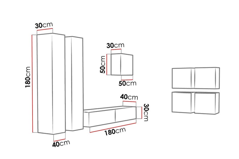 Vigo TV-møbelsett 260x40x180 cm - Møbler - Mediamøbel & tv møbel - TV-møbelsett