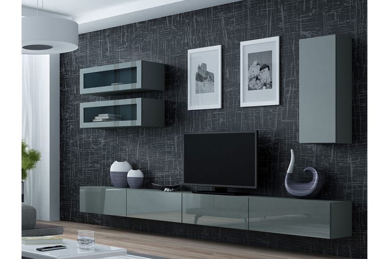 Vigo TV-møbelsett 280x40x180 cm - Grå - Møbler - Mediamøbel & tv møbel - TV-møbelsett