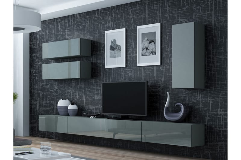 Vigo TV-møbelsett 280x40x180 cm - Grå - Møbler - Mediamøbel & tv møbel - TV-møbelsett