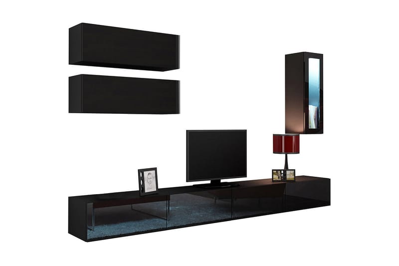 Vigo TV-møbelsett 280x40x180 cm - Svart / Hvit - Møbler - Mediamøbel & tv møbel - TV-møbelsett