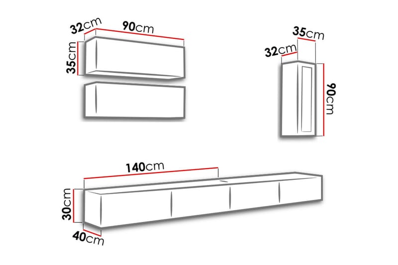 Vigo TV-møbelsett 280x40x180 cm - Svart / Hvit - Møbler - Mediamøbel & tv møbel - TV-møbelsett