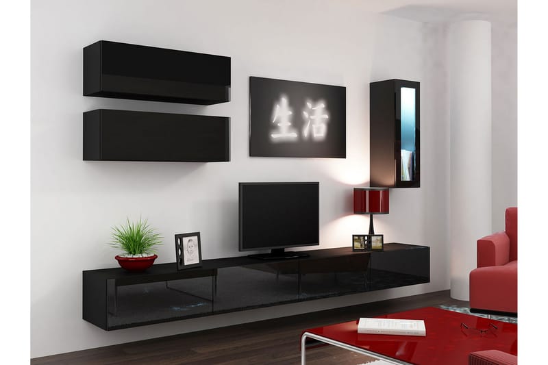 Vigo TV-møbelsett 280x40x180 cm - Svart / Hvit - TV-møbelsett