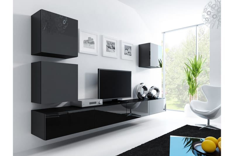 Vigo TV-møbelsett 280x40x180 cm - Svart / Hvit - Møbler - Mediamøbel & tv møbel - TV-møbelsett