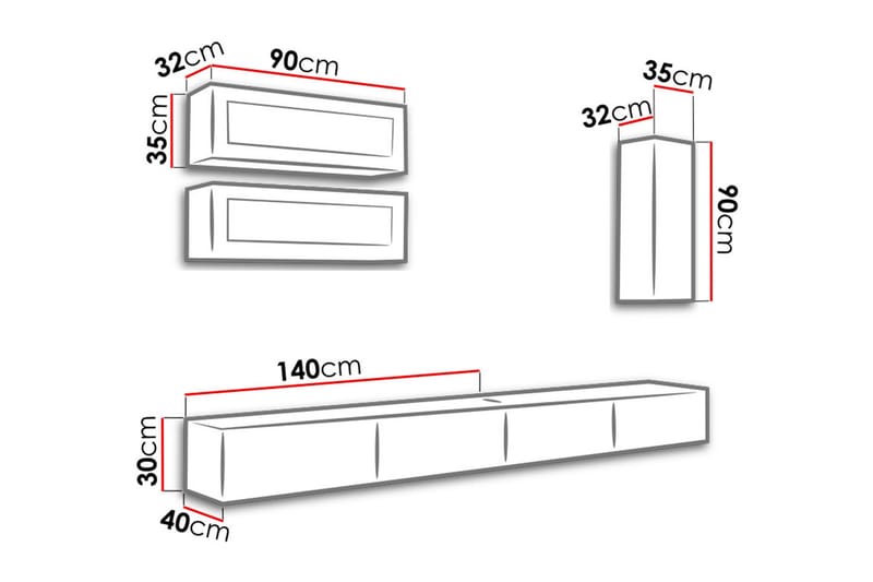 Vigo TV-møbelsett 280x40x180 cm - Møbler - Mediamøbel & tv møbel - TV-møbelsett