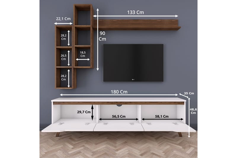 Virkesbo TV-Møbelsett 180 cm - Beige - Møbler - Mediamøbel & tv møbel - TV-møbelsett