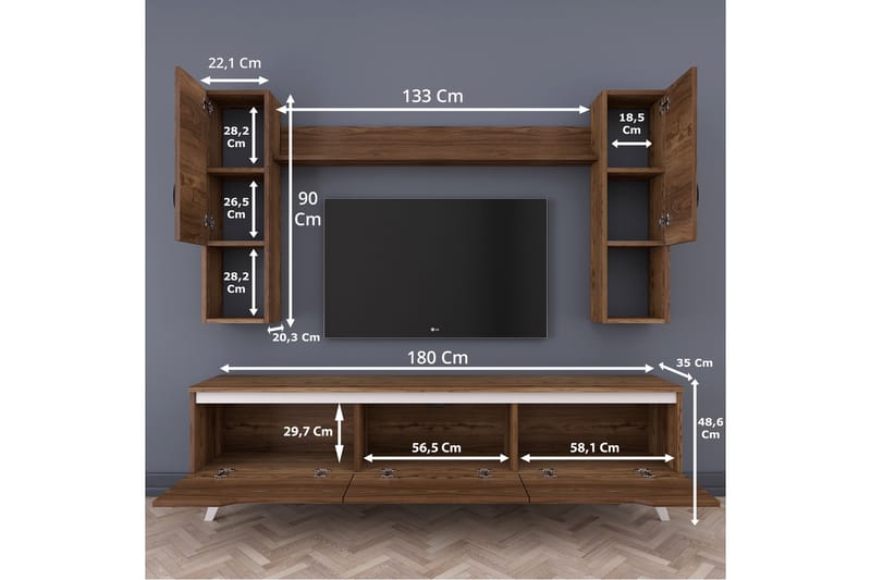 Virkesbo TV-Møbelsett 180 cm - Hvit/Brun - TV-møbelsett