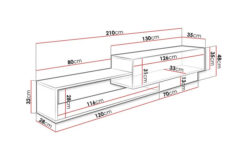Carbost TV-skap 210 cm - Hvid - Møbler - Mediamøbel & tv møbel - TV-benk & mediabenk