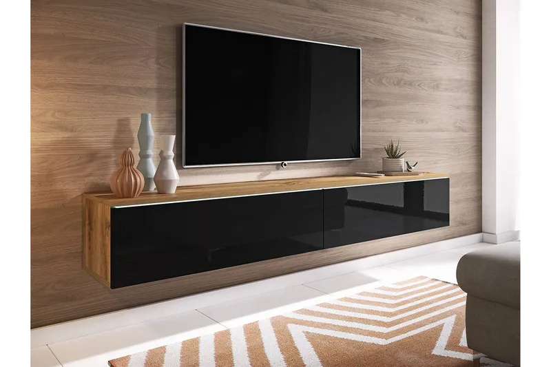 Cuguen Tv-skap 180 cm Hvit LED - Natur/Svart - Møbler - Mediamøbel & tv møbel - TV-skap