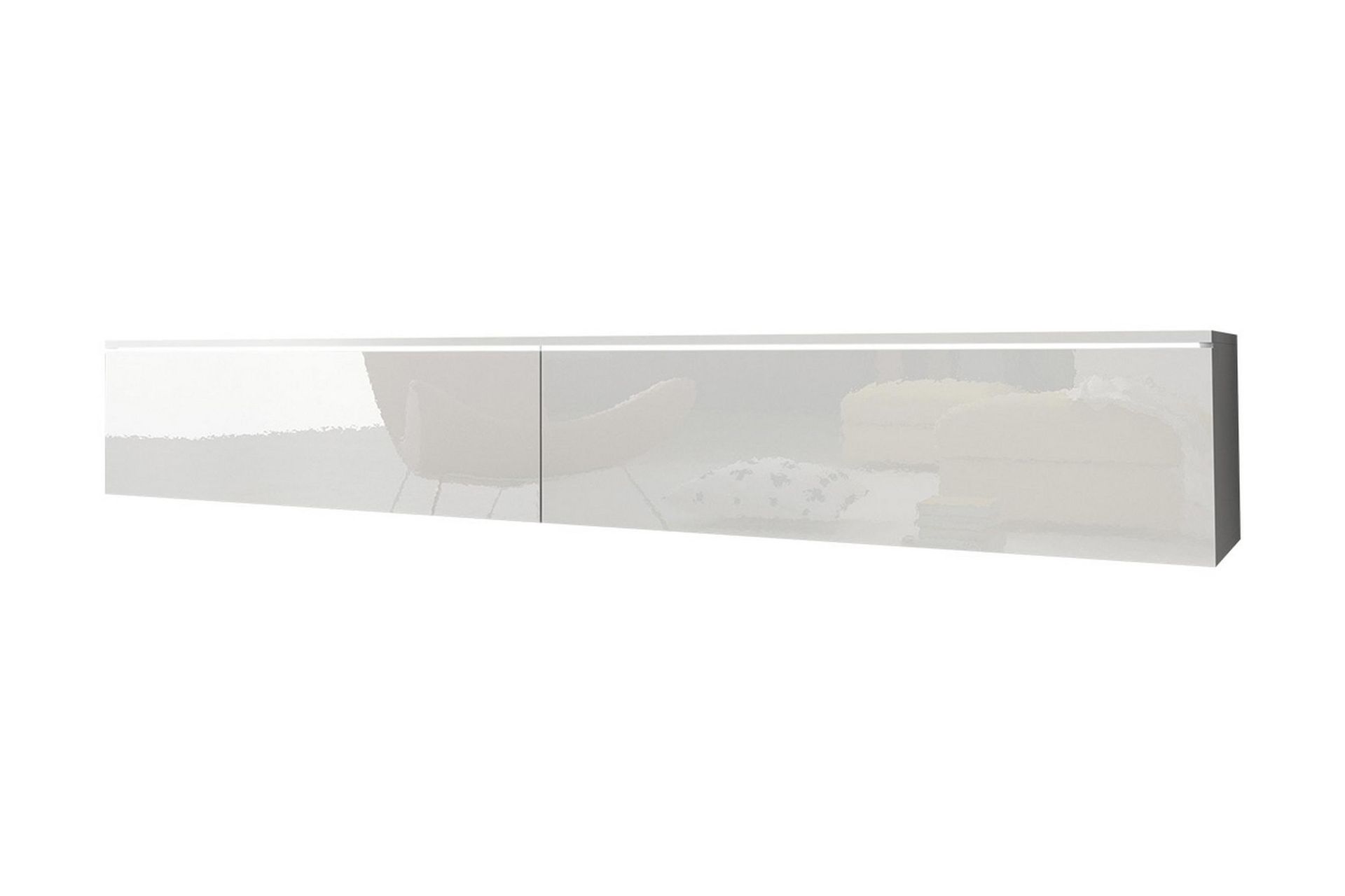 Cuguen Vegghengt TV-benk med oppbevaring 180x32x30 cm - Hvit / Høyglans - Møbler - Mediamøbel & tv møbel - TV-benk & mediabenk