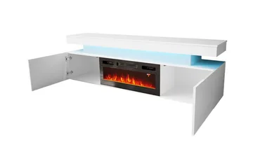 Glenndale TV benk med oppbevaring + LED kamin + Belysning 190 cm - Hvit - Møbler - Mediamøbel & tv møbel - TV-benk & mediabenk